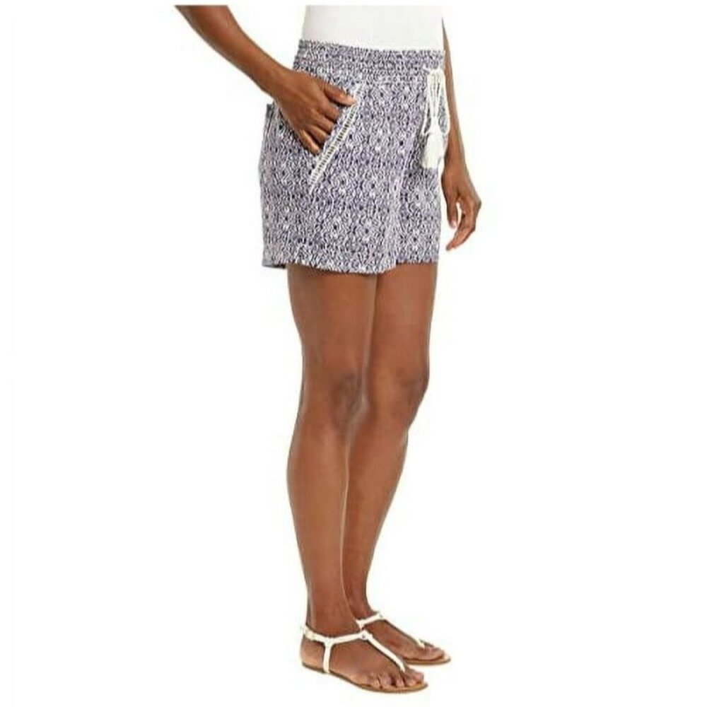 Briggs Womens Linen Blend Ikat Print Shorts Boho Blue/White Size M